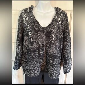 Free People Wool/Alpaca Hooded, Sweater. Black, White and Gray Size S